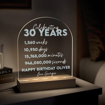 Personalised 30th Birthday LED Light Sign - Weeks, Days, Minutes and Seconds Unique Birthday Present