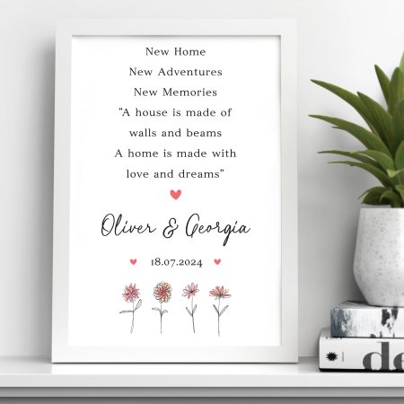 Personalised New Home Print Gift - 'A House is Made of Walls and Beams, A Home is Made With Love and Dreams' Poem