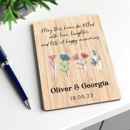 Personalised Wooden New Home Greetings Card - 'Love, Laughter and Happy Memories' Floral Themed Present