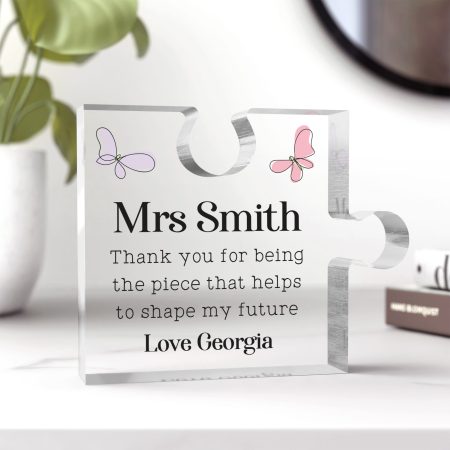 Purple and Pink Butterfly Teacher Thank You Gift - Personalised Printed Puzzle Shaped Acrylic Keepsake