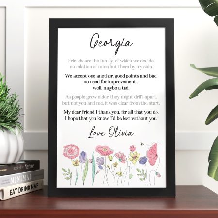 Personalised Best Friend Poem Framed Print - Heartfelt Floral Design Present