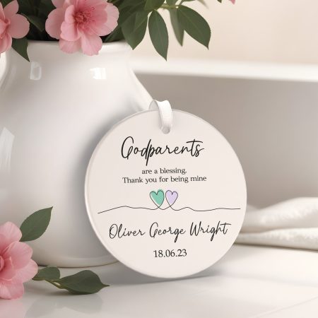 'Godparents Are a Blessing' Modern Ceramic Ornament - Personalised Printed Christening Decoration