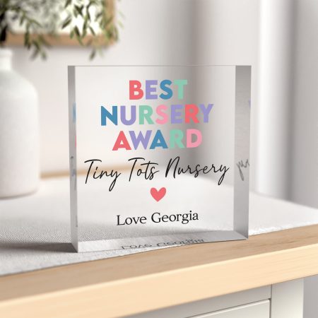 Colourful Personalised Best Nursery Award - Acrylic Square Keepsake Gift to Show Appreciation