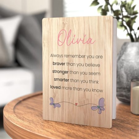 Personalised 'Braver Stronger Loved' Friendship Wooden Greetings Card