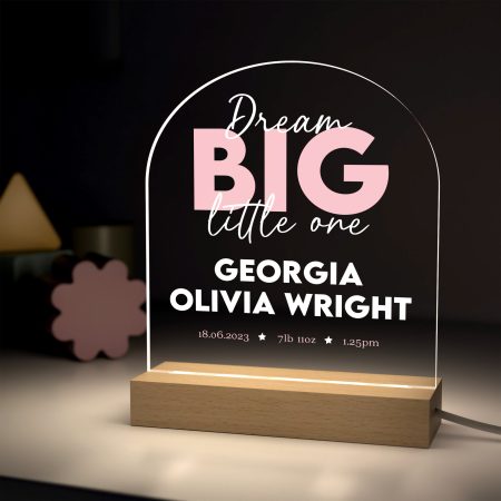 'Dream BIG Little One' - Printed New Baby Night Light LED Gift - Perfect Personalised Nursery Decoration