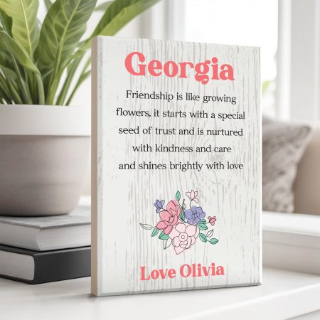 Personalised Friendship Floral Poem Gift - Printed Maple Wooden Block Present
