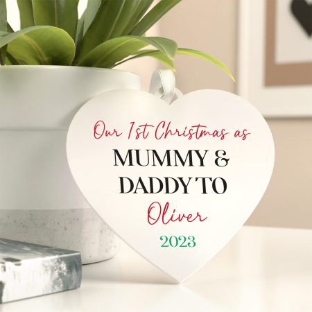 Personalised Our 1st Christmas As Mummy And Daddy Xmas Heart Decoration