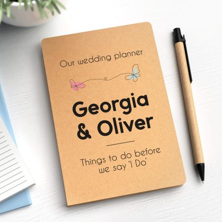 Butterfly Design Wedding Planner - Personalised Printed Notepad and Pen - Perfect for The Happy Couple To Be
