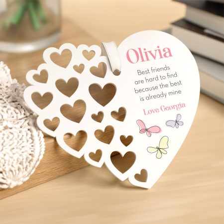'Best Friends Are Hard To Find' - Butterfly Themed Cut Heart Personalised Decoration