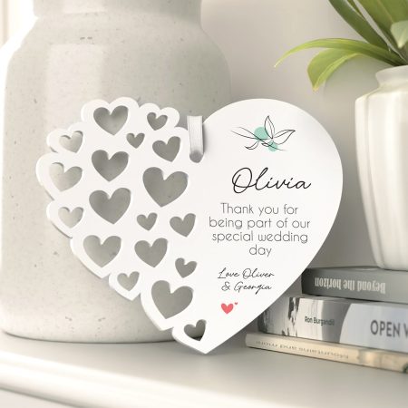 Unique Bridal Party Thank You Printed Gift - Personalised Cut Heart White Acrylic Hanging Decoration