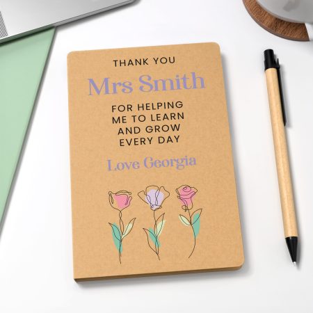 Floral Themed 'Thank You For Helping Me Grow' - Personalised Eco-Friendly Note Pad Teacher Gift