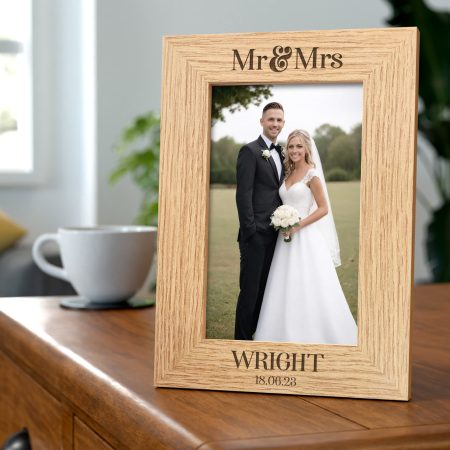 'Mr & Mrs' Wooden Engraved Photo Frame - Personalised Handmade Wooden Picture Frame