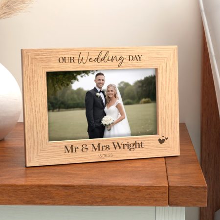 Mr & Mrs 'Our Wedding Day' Engraved Wooden Photo Frame Keepsake