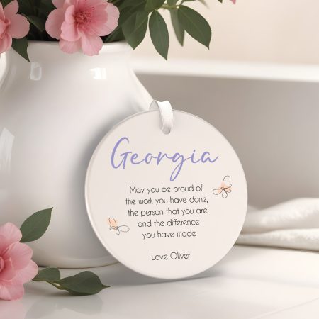 Butterfly Design Ceramic Circle Decoration - Personalised Elegant Retirement Gift with Inspiring Message