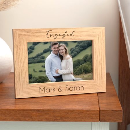 Personalised 'Engaged' Engraved Wooden Photo Frame - Unique Wedding Engagement Memento