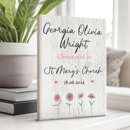 Floral Personalised Christening Girls Boys Maple Wooden Gift
