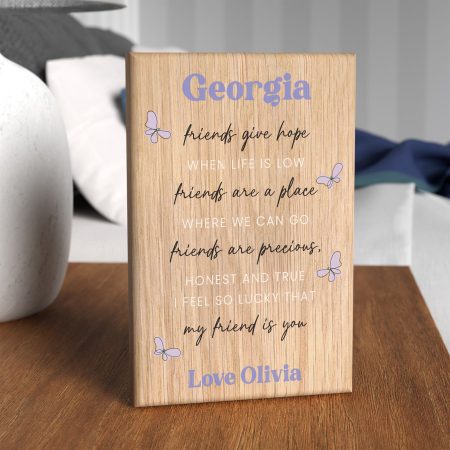 Personalised Oak Block For Your Best Friend - Inspirational Quotes and Butterfly Design