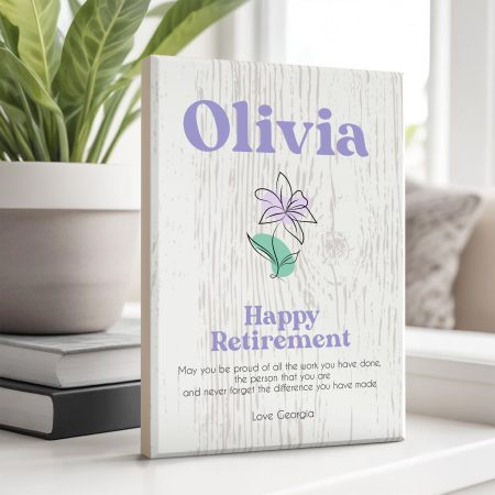 Floral Design Personalised Maple Block for Retirement Occasion