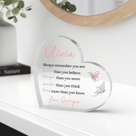 Personalised 'Braver Stronger Loved' Friendship Gift - Printed Clear Heart Block Keepsake