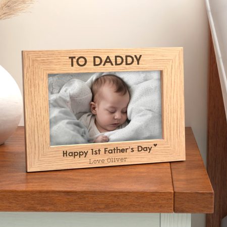 Engraved Oak Frame - Personalised Father's Day Present from Baby