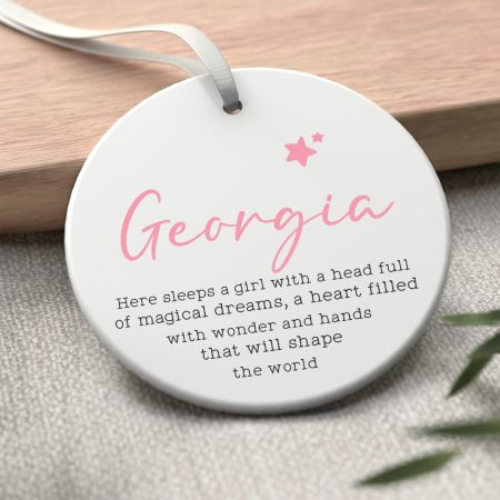 Personalised New Baby Boy Nursery Decoration - Printed White Ceramic Hanging Gift