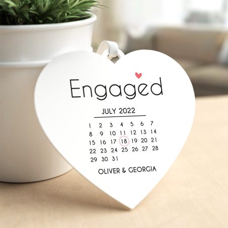 White Acrylic Heart Decoration - Personalised Engagement Calendar Design Keepsake