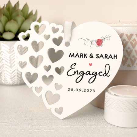 Floral Engaged Personalised Love Heart Decoration Gift