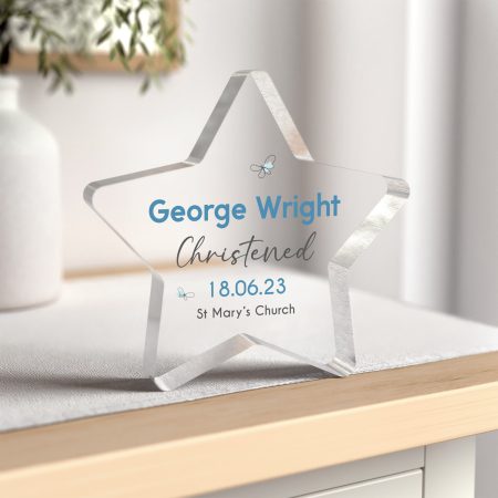 Personalised Christening Gift Clear Acrylic Star Ornament