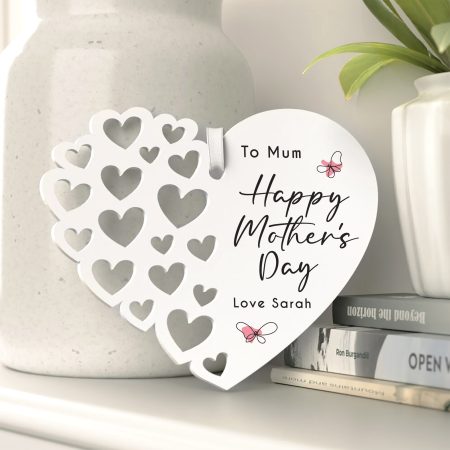 Mother's Day Personalised Heart Keepsake - Printed Cut Out Heart with Butterfly Design