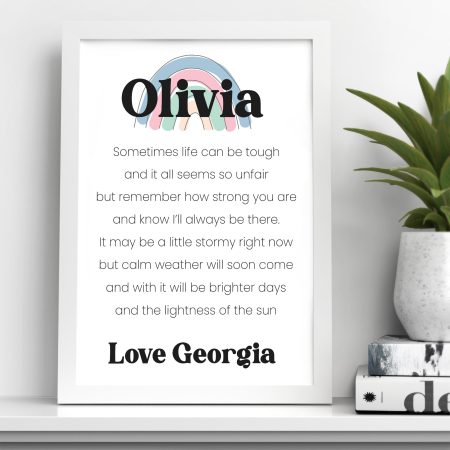 Best Friend Motivational Framed Print - Heartfelt Poem and Rainbow Design Personalised Present