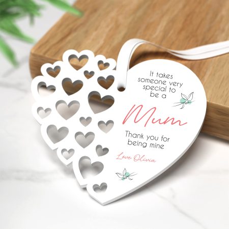 'Thank You For Being My Mum' - Mothers Day Appreciation Printed Personalised Cut Heart Decoration