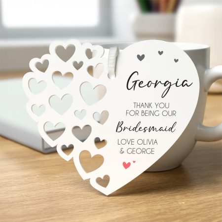 Thank You For Being Our Bridesmaid Cut Heart Acrylic Decoration - Personalised Printed Hanging Thank You Present