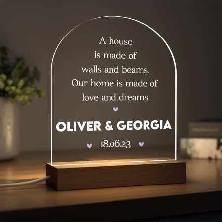 Personalised 'Our Home is Made of Love and Dreams' Our Family Home Printed LED Light Sign