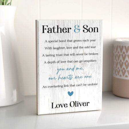 Printed Personalised 'Father & Son' Maple Block Gift - A Unique Poem Gift for Fathers Day