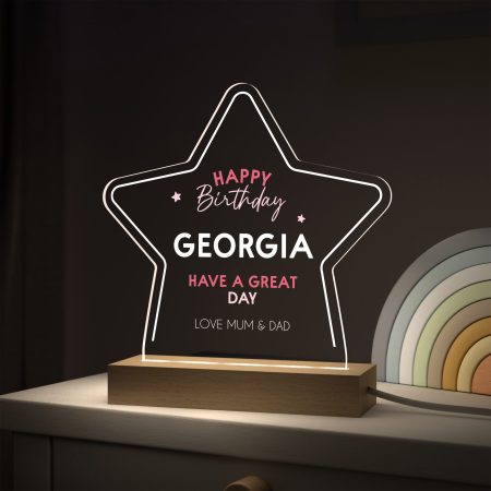 Happy Birthday Star Shaped LED Night Light - A Fun Printed Personalised Present