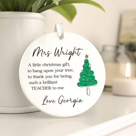 Christmas Teacher Thank You Decoration - Personalised Ceramic Circle Gift