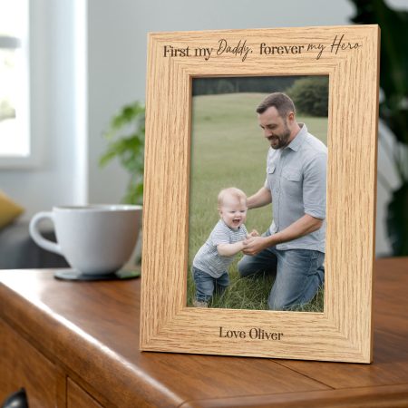'My Daddy My Hero' Engraved Photo Frame Gift - Personalised with Children's Names for Fathers Day