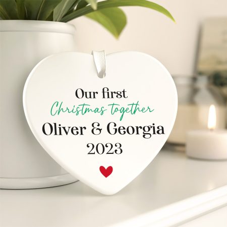 Personalised Our First Christmas Together Ceramic Heart Christmas Decoration
