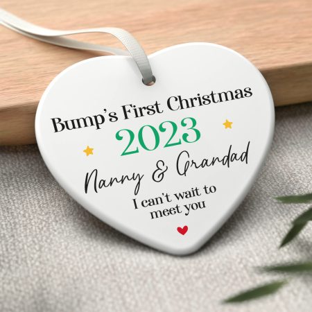 Personalised Bump's First Christmas Ceramic Heart Ornament
