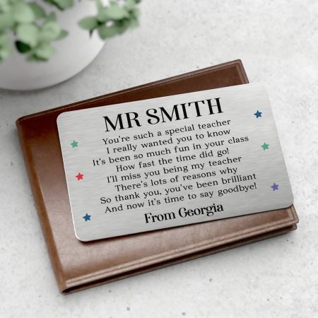 'Special Teacher' Poem - Metal Wallet Card Gift - Perfect Personalised Teacher Thank You Gift