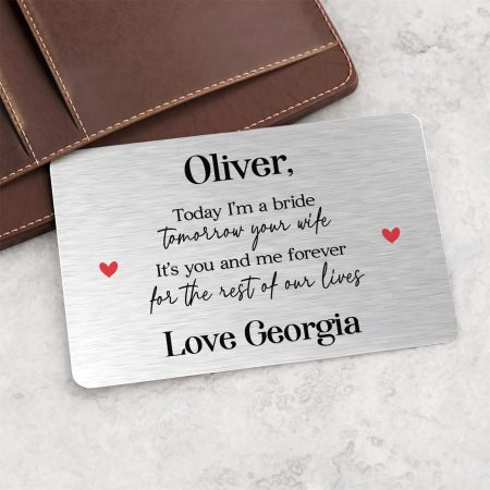 Personalised Groom Wedding Wallet Card From Bride - 'Today I'm a Bride, Tomorrow Your Wife' Heartfelt Wedding Favour Wallet Card Present