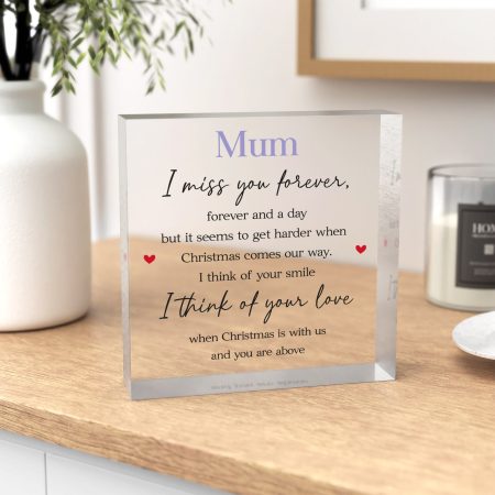 'I Miss You Forever' Memorial Christmas Clear Block Ornament - Personalised Xmas Memorial Gift