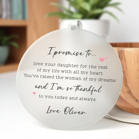 Personalised Parents of the Bride Gift From Groom - Printed Unique Frosted Acrylic Hanging Decoration