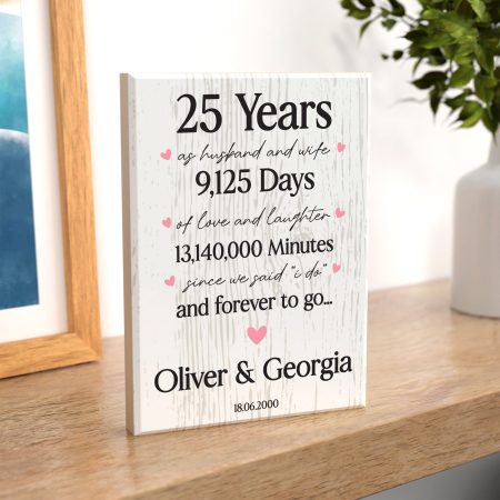 25 Years as Husband and Wife - Printed Personalised Anniversary Maple Block Gift