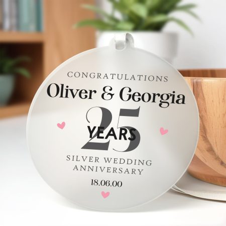 Printed Frosted Acrylic Anniversary Decoration - Personalised 25 Years Silver Wedding Anniversary Gift