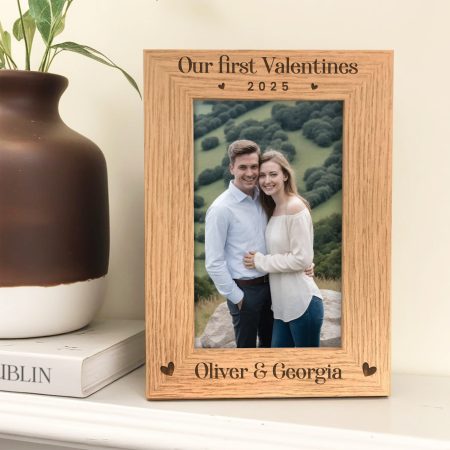 'Our First Valentines' - Personalised Engraved Wooden Frame Valentines Keepsake for Couples