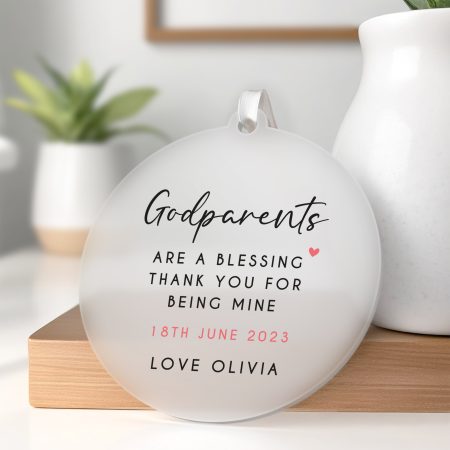 Godparent Thank You Ornament Gift - Personalised Frosted Acrylic Christening Decoration