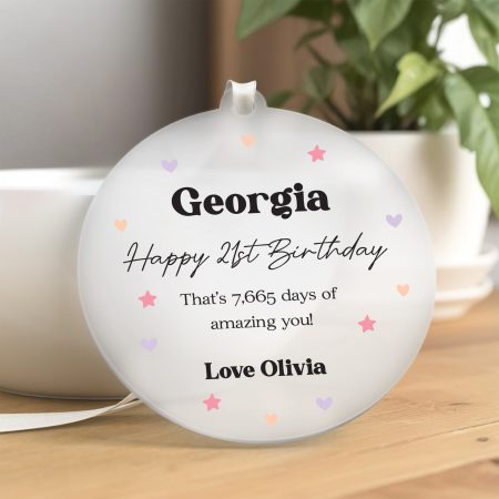 21st Birthday Personalised Frosted Circle - Colourful Hearts and Stars Design