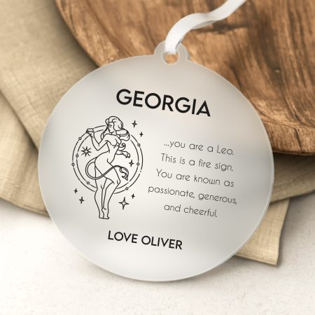 Printed Personalised Birthday Zodiac Leo Star Sign Frosted Circle - Unique Hanging Decoration Gift