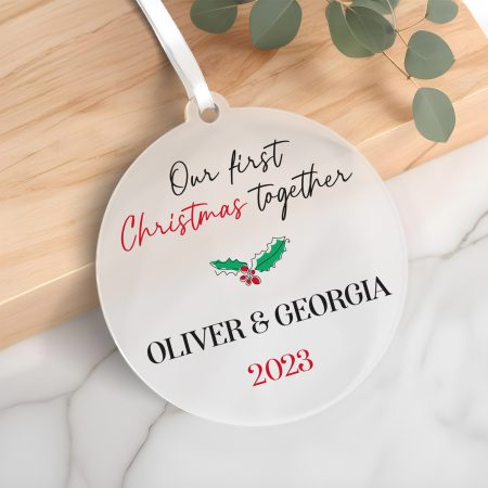 Personalised First Christmas Together Couples Ornament - Printed Frosted Acrylic Decoration